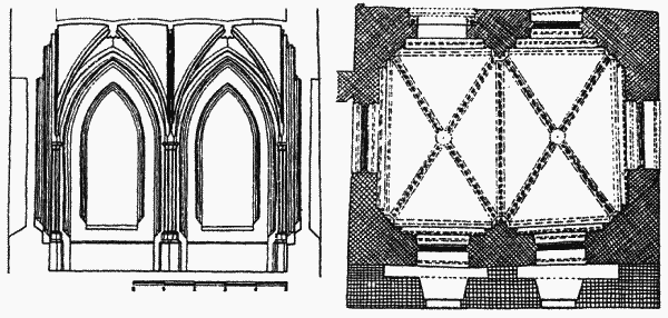 raně gotická kaple - řez a půdorys