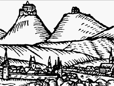 Buchlov na výřezu z dřevorytu Uherského Hradiště (J. Willenberg, 1593)