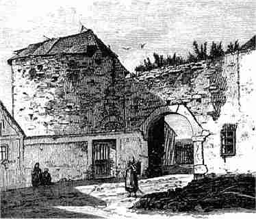 západní brána s přilehlou baštou na kresbě z díla A. Sedláčka