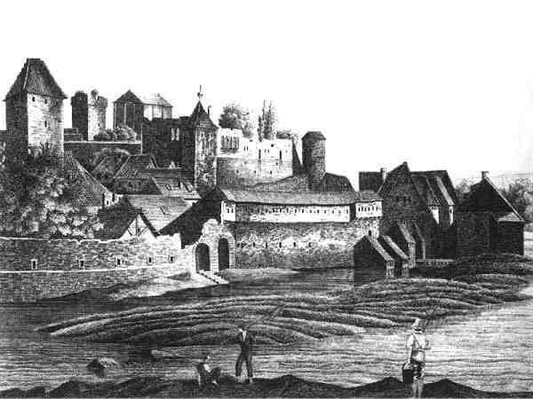 hrad od severu - Würbsova rytina podle kresby J. Reichela (před r. 1846)