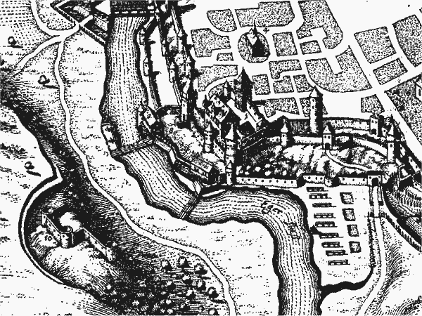výřez z plánu města M. Meriana z r. 1650