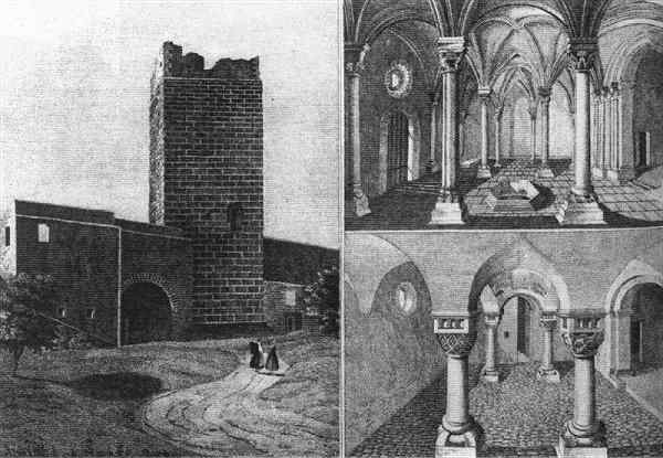 Černá věž, přízemí a patro kaple na kresbě J. Richtera před r. 1846