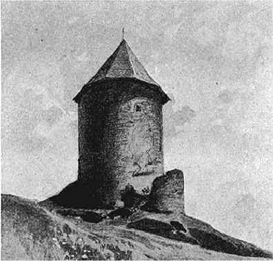 jižní věž na kresbě z 19. století
