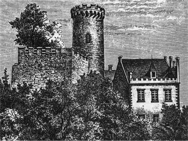 jdro hradu na rytin z poloviny 19. stolet