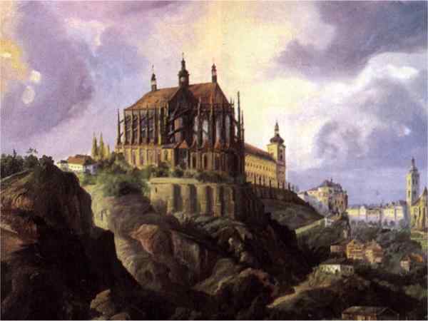 Pohled na chrm. sv Barbory s baroknm zasteenm (Ferdinand Lepi, 1843)